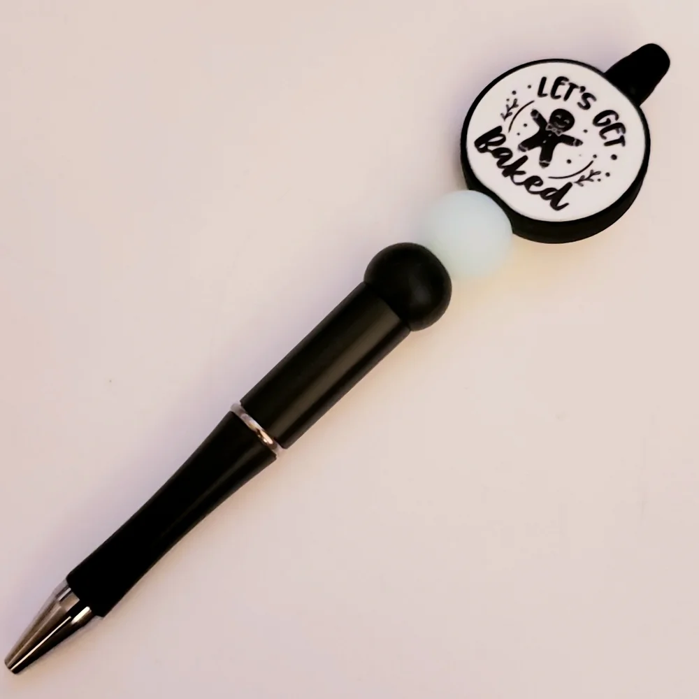Handmade Glow In Dark Let's Get Baked Gingerbread Silicone Focal Bead Pen